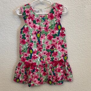 Minibol Spanish brand girls dress size 4 years summer pink green bird floral